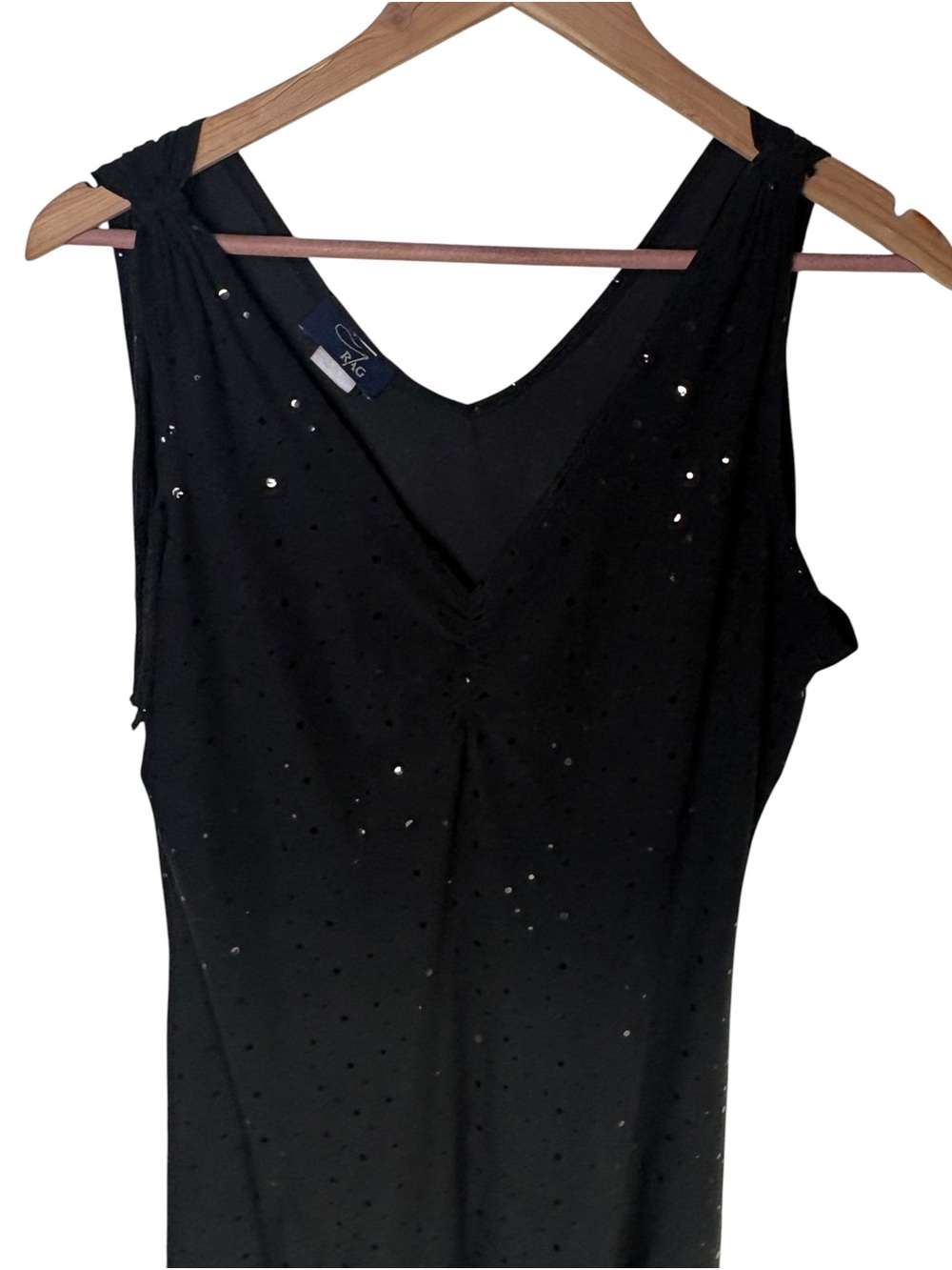 Black Sequin RAG Dress Y2K Boho Distressed Handkerchief Hem